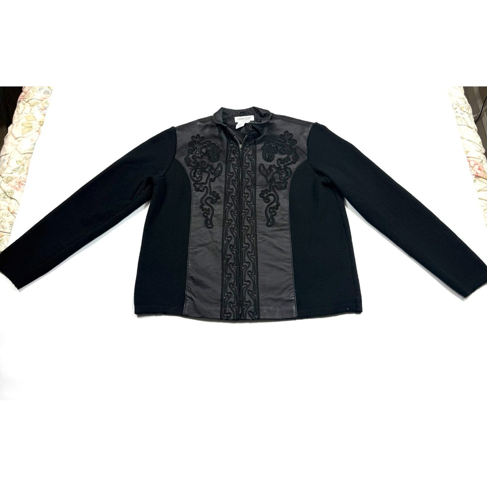 Coldwater Creek Jacket Women S Black Wool Blend Side Panels Embroidered Full Zip